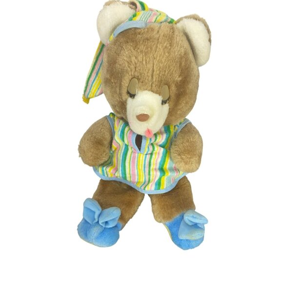 Vintage 1982 Amtoy Sleepytime Bear Plush Toy With Striped Pajamas & Hat‎ - Picture 1 of 7